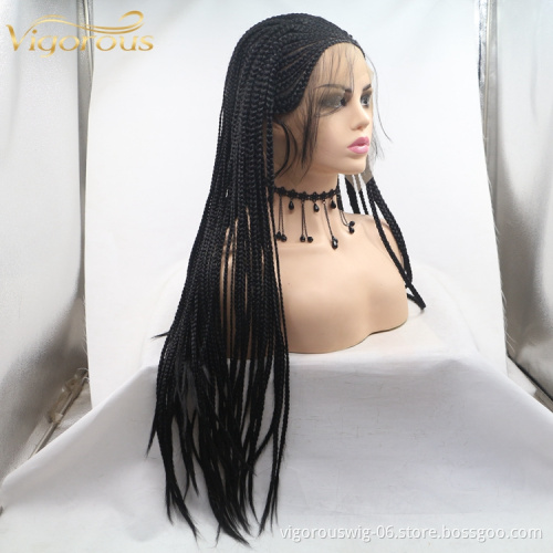 Vigorous cheap wholesale heat resistant jumbo hair box braid synthetic braided wigs lace front wig synthetic braiding hair